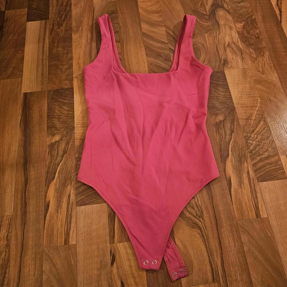 Good American Bodysuit Womens Large Pink Scoop Neck Tank Snap Stretch Basic Top